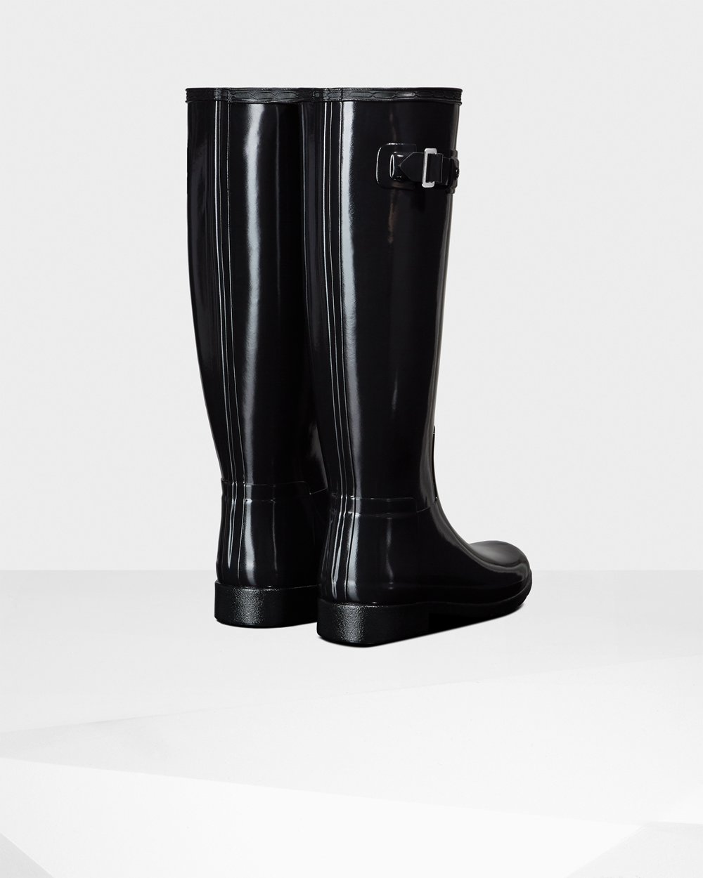 Botas de Lluvia Altas Hunter Mujer - Refined Slim Fit Gloss - Negros - NXTGFDK-49